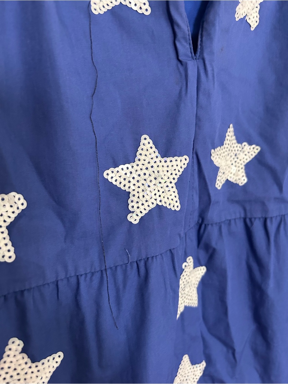 Queen of Sparkles Blue Sequin Star Feather Hem Dress Medium Patriotic USA - Picture 6 of 7